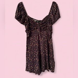 Urban Outfitters Navy Floral Ruched Puff Sleeve Romper Cottagecore